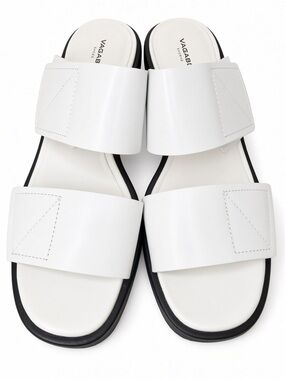 Vagabond Shoemakers Leather Slide Sandals White Straps Block Heel Women’s 39